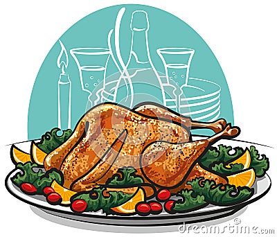 Garnished roasted turkey Stock Photo