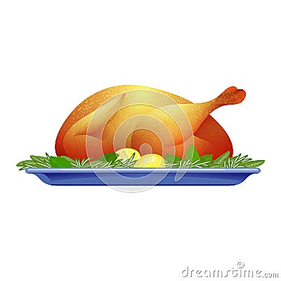 Garnished roasted turkey on plate Vector Illustration