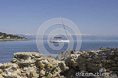 Garoupe seaside and sailing ship Antibes, France Stock Photo