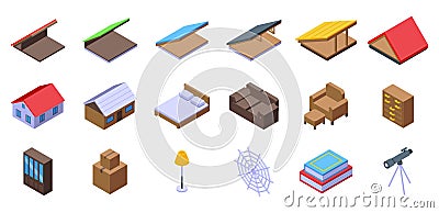 Garret icons set isometric vector. Attic loft Stock Photo