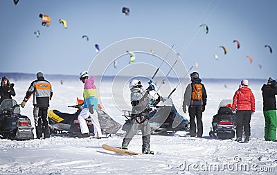 Snow Kiting over Lake Mille Lacs Editorial Stock Photo