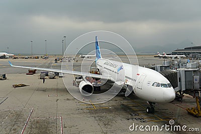 Garuda Indonesia Airbus 330-200 at Hong Kong Airport Editorial Stock Photo