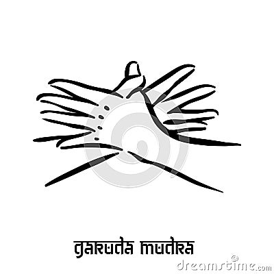 Garuda mudra . Hand spirituality hindu yoga of fingers gesture. Technique of meditation for mental health Cartoon Illustration