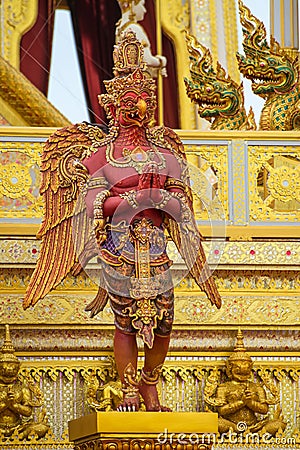 Garuda sculpture, the god in Thai literature Himmapan Stock Photo