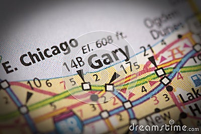 Gary, Indiana on map Stock Photo