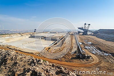 GARZWEILER, GERMANY - AUGUST 15 2015: Open cast mine short before the demonstration activity starts Editorial Stock Photo