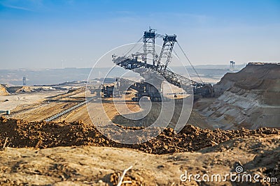 GARZWEILER, GERMANY - AUGUST 15 2015: Open cast mine short before the demonstration activity starts Editorial Stock Photo
