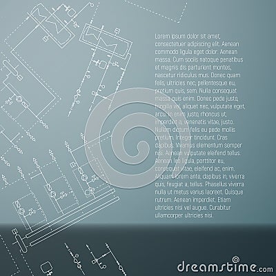 Gas boiler appliance. Technical card with engineering blueprint. Vector Illustration