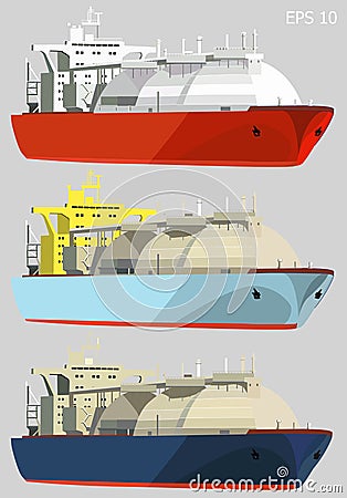 Gas carriers, LNG tankers, set, vector illustration Vector Illustration