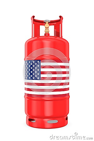 Gas cylinder with flag USA on white background. Isolated 3D illustration Cartoon Illustration