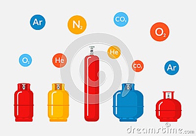 Gas cylinder vector tank. Lpg propane bottle icon container. Oxygen gas cylinder canister fuel storage Vector Illustration