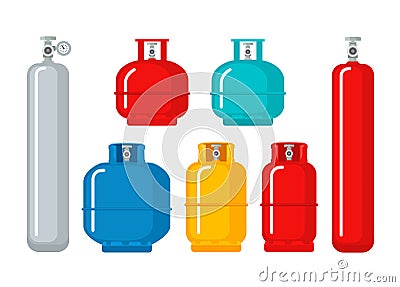 Gas cylinder vector tank. Lpg propane bottle icon container. Oxygen gas cylinder canister fuel storage Vector Illustration