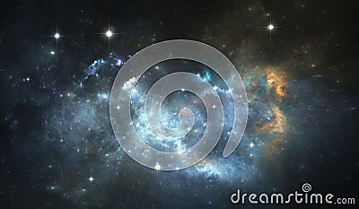 Gas-dust nebula, deep outer space background with stars Stock Photo