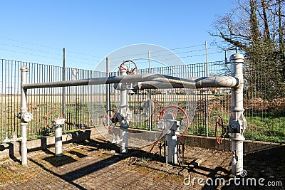 Gas extraction central matano detail pipes pipe detail Italy Italian enclosure fence Stock Photo