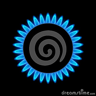 Gas flame blue energy. Gas stove burner for cooking. Fire heat butane or propane natural power Vector Illustration