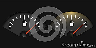 Gas Gage Illuminated. Realistic Fuel gauge showing full. Vector illustration Vector Illustration