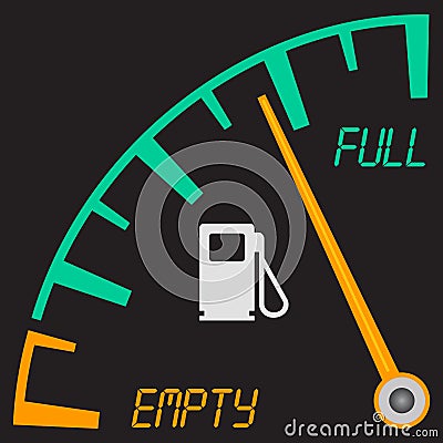 Gas gauge. Fuel indicator. Fuel gauge. Indicator fuel icon. Gas meter. Fuel sensor. Car dashboard. Vector Illustration