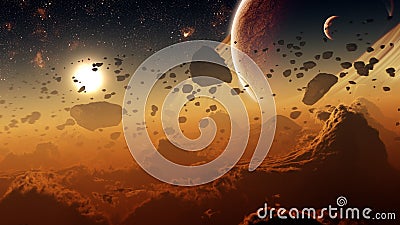 Gas Giant Planet Surface With Asteroid Belt Stock Photo