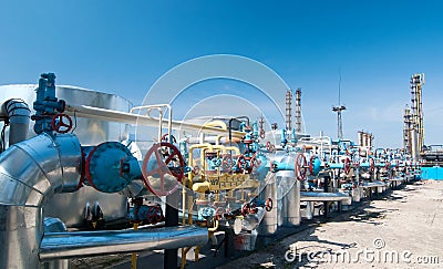 Gas industry. row gas valves Stock Photo