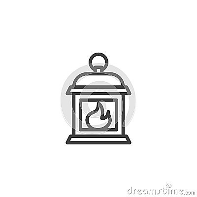 Gas lantern with burning light line icon Vector Illustration