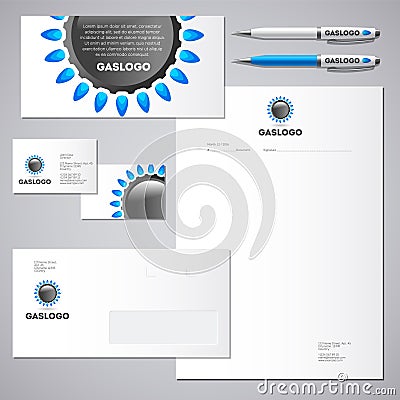 Gas logo. Industrial logo. Identity gas logo, blank letter, envelope, card, business cards. Vector Illustration