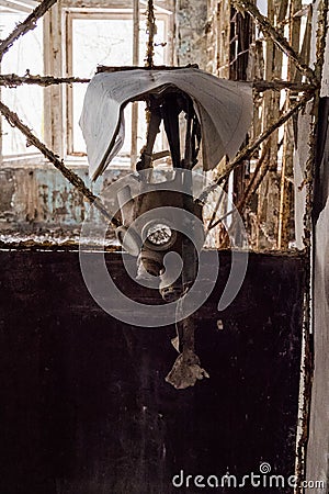 Gas Mask. Ghost City. Chernobyl Zone. Nuclear disaster. Abandoned place. Ukraine Editorial Stock Photo