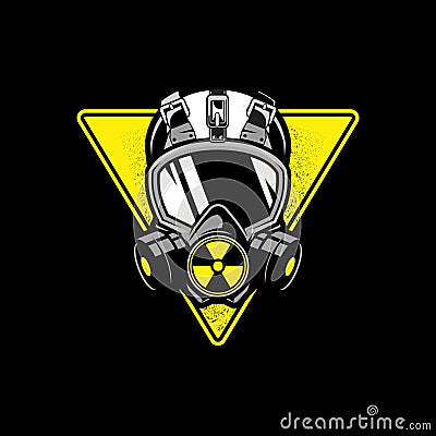 Gas mask with triangular shape and nuclear symbol vector template Vector Illustration