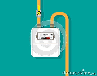 Gas meter. Gas measure counter with valve and pipe. Icon for control, economize and consumption at home. Smart panel for Vector Illustration