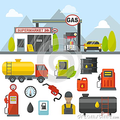 Gas oil station vector set. Vector Illustration