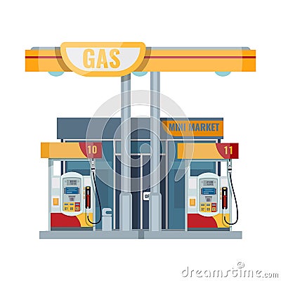 Gas or petrol station. Gasoline, oil, fuel, diesel pump. Vector Vector Illustration