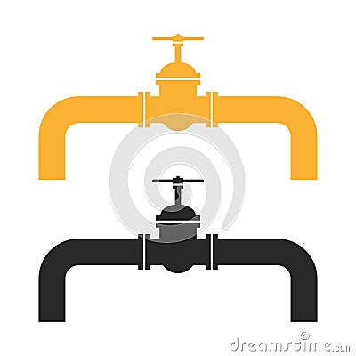 Gas pipeline branch with gate valve in yellow and black color vector illustration isolated on white background Vector Illustration