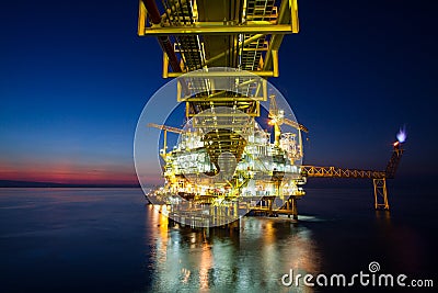 Gas platform or rig platform in sunset or sunrise time Stock Photo