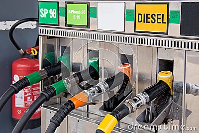 Gas pump nozzles Editorial Stock Photo