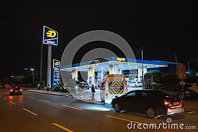 Gas quee of vehicles at the gas station before the big raise of the prices. Izmir Bayrakli Turkey Editorial Stock Photo