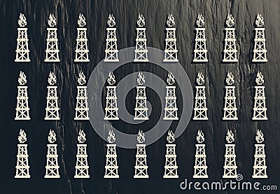 Gas rig icons pattern on charcoal backdrop Stock Photo