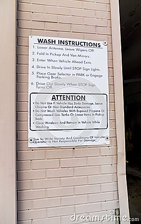 Gas Station Car Wash Instruction at The Entrance Stock Photo