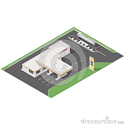 Gas station and car wash service isometric icons set Vector Illustration