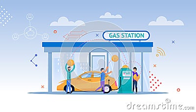 Gas Station Cartoon Illustration. Car Refill. Vector Illustration