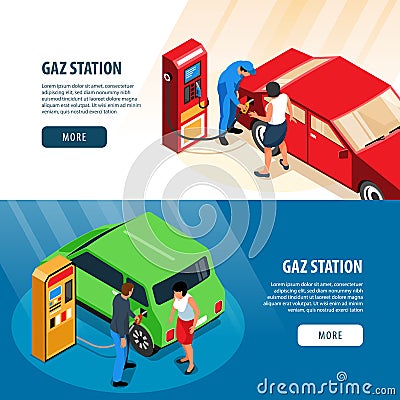 Gas Station Horizontal Banners Vector Illustration