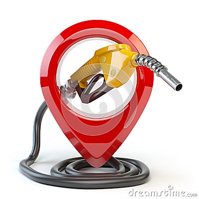 Gas station icon isolated on white background. Pin with gas noz Cartoon Illustration