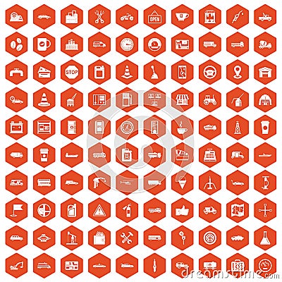 100 gas station icons hexagon orange Vector Illustration