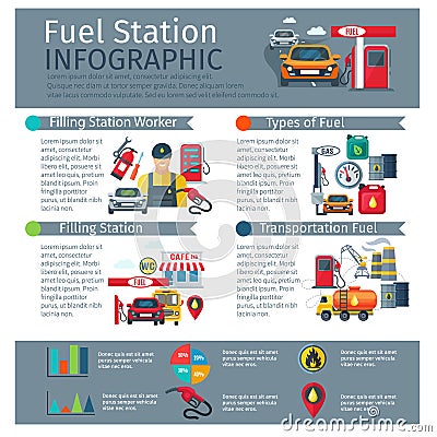 Gas Station Infographic Set Vector Illustration