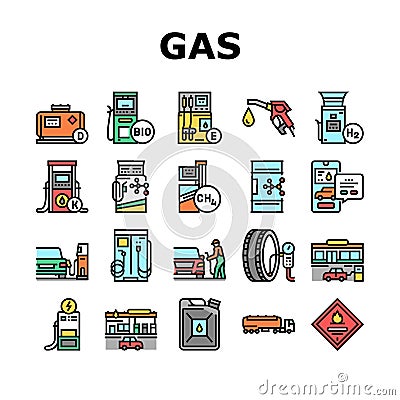 Gas Station Refueling Equipment Icons Set Vector Vector Illustration