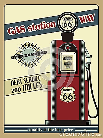 Gas Station Route 66 Vector Illustration