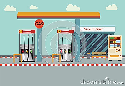 Gas station Vector flat illustration. Vector Illustration