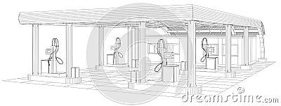 Gas station wire-frame line vector Vector Illustration