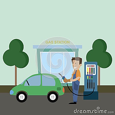 Gas stations and service staff Vector Illustration