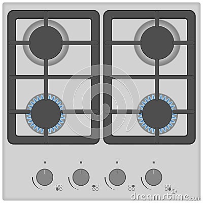 Gas stove isolated on white background. Top view vector illustration. Vector Illustration