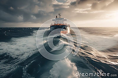 Gas tanker sailing in ocean. Generative AI Stock Photo