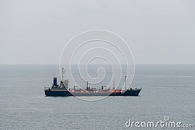 Gas tanker Transportation between cities in the sea Stock Photo